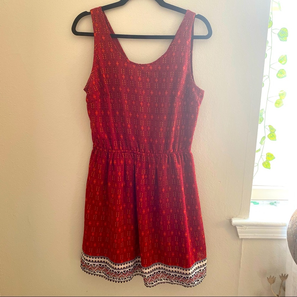 Red Pattern cutout dress